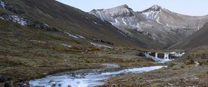 Preview wallpaper mountains, valley, stream, ice, landscape