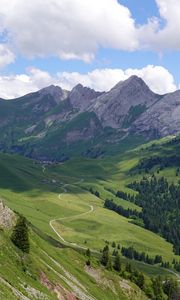 Preview wallpaper mountains, valley, trail, trees