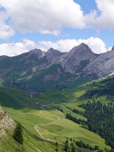 Preview wallpaper mountains, valley, trail, trees