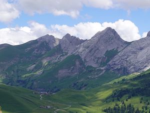 Preview wallpaper mountains, valley, trail, trees