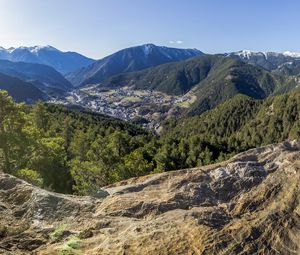 Preview wallpaper mountains, valley, trees, landscape, peaks