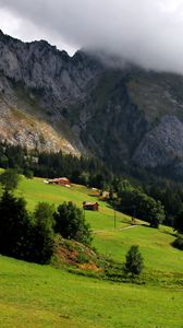 Preview wallpaper mountains, valley, trees, houses, landscape