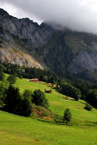 Preview wallpaper mountains, valley, trees, houses, landscape