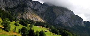 Preview wallpaper mountains, valley, trees, houses, landscape