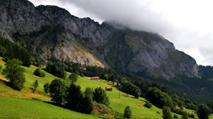 Preview wallpaper mountains, valley, trees, houses, landscape