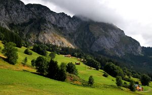 Preview wallpaper mountains, valley, trees, houses, landscape