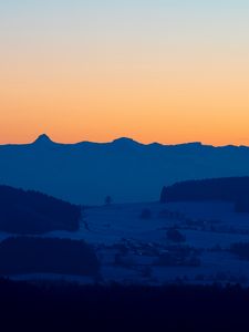 Preview wallpaper mountains, valley, twilight, dark, landscape