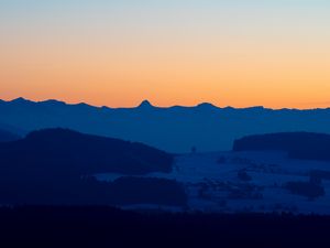 Preview wallpaper mountains, valley, twilight, dark, landscape