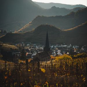 Preview wallpaper mountains, valley, village, buildings