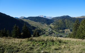 Preview wallpaper mountains, valley, village, landscape, nature