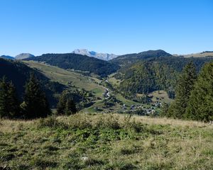 Preview wallpaper mountains, valley, village, landscape, nature