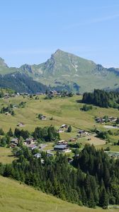 Preview wallpaper mountains, valley, village, landscape, aerial view