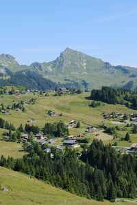 Preview wallpaper mountains, valley, village, landscape, aerial view