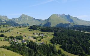 Preview wallpaper mountains, valley, village, landscape, aerial view