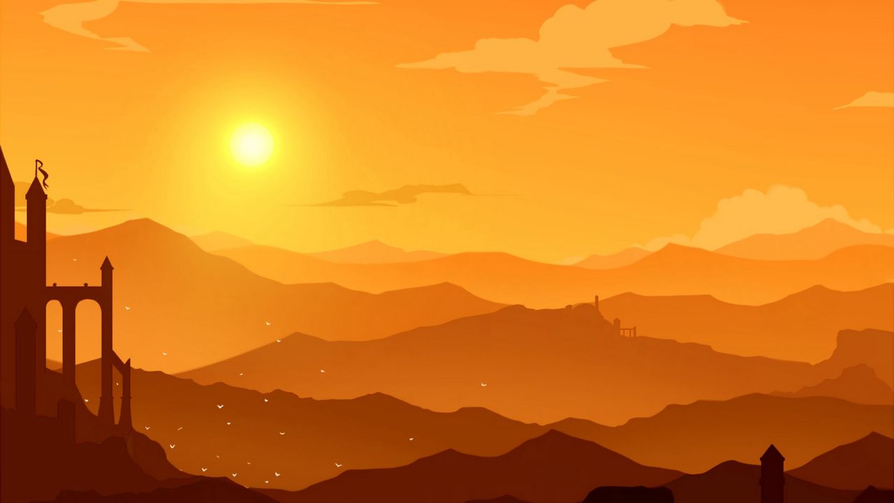 Wallpaper mountains, vector, sunset, hills