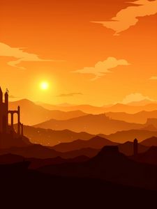 Preview wallpaper mountains, vector, sunset, hills