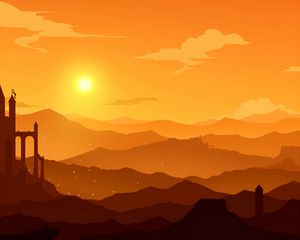 Preview wallpaper mountains, vector, sunset, hills
