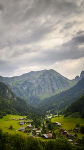 Preview wallpaper mountains, village, forest, nature