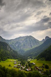 Preview wallpaper mountains, village, forest, nature