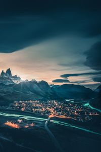 Preview wallpaper mountains, village, national park, los glaciares national park, patagonia