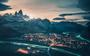 Preview wallpaper mountains, village, national park, los glaciares national park, patagonia