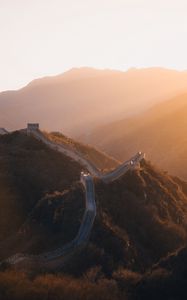 Preview wallpaper mountains, wall, aerial view, sunlight, landscape, china