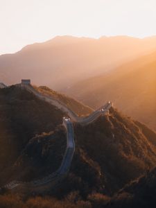 Preview wallpaper mountains, wall, aerial view, sunlight, landscape, china