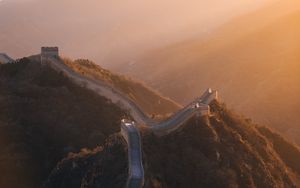 Preview wallpaper mountains, wall, aerial view, sunlight, landscape, china