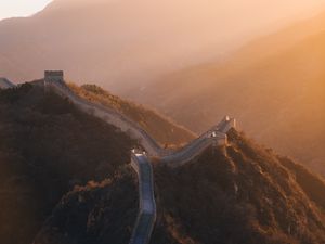 Preview wallpaper mountains, wall, aerial view, sunlight, landscape, china