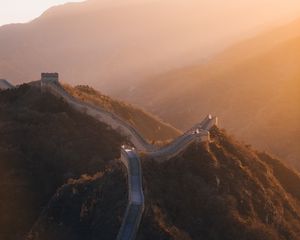 Preview wallpaper mountains, wall, aerial view, sunlight, landscape, china