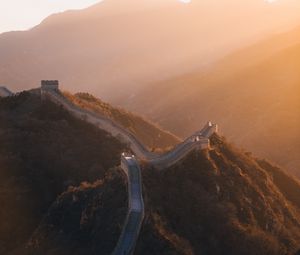 Preview wallpaper mountains, wall, aerial view, sunlight, landscape, china