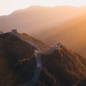 Preview wallpaper mountains, wall, aerial view, sunlight, landscape, china