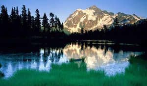 Preview wallpaper mountains, washington, lake, shadows, morning