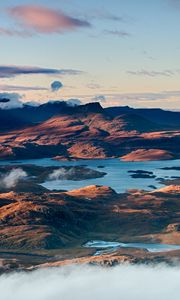 Preview wallpaper mountains, water, clouds, nature, landscape, aerial view