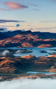 Preview wallpaper mountains, water, clouds, nature, landscape, aerial view