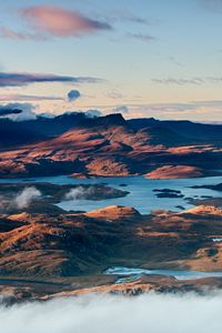 Preview wallpaper mountains, water, clouds, nature, landscape, aerial view