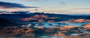 Preview wallpaper mountains, water, clouds, nature, landscape, aerial view