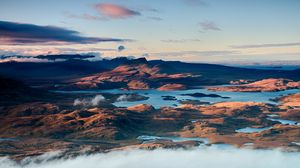 Preview wallpaper mountains, water, clouds, nature, landscape, aerial view