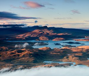 Preview wallpaper mountains, water, clouds, nature, landscape, aerial view