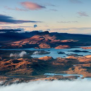 Preview wallpaper mountains, water, clouds, nature, landscape, aerial view