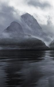 Preview wallpaper mountains, water, fog, haze, nature, landscape