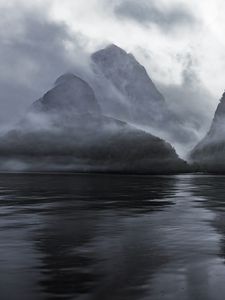 Preview wallpaper mountains, water, fog, haze, nature, landscape