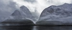 Preview wallpaper mountains, water, fog, haze, nature, landscape