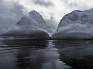 Preview wallpaper mountains, water, fog, haze, nature, landscape