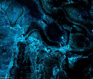 Preview wallpaper mountains, water, landscape, aerial view, abstraction