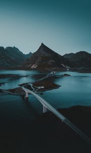 Preview wallpaper mountains, water, road, bridge, gloom