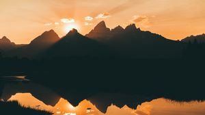 Preview wallpaper mountains, water, sunset, reflection, sunlight, sky