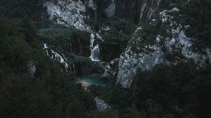 Preview wallpaper mountains, waterfall, aerial view, nature, landscape