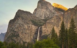 Preview wallpaper mountains, waterfall, rock, landscape, trees