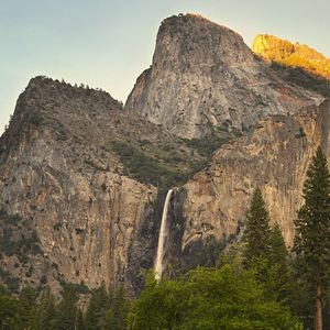 Preview wallpaper mountains, waterfall, rock, landscape, trees